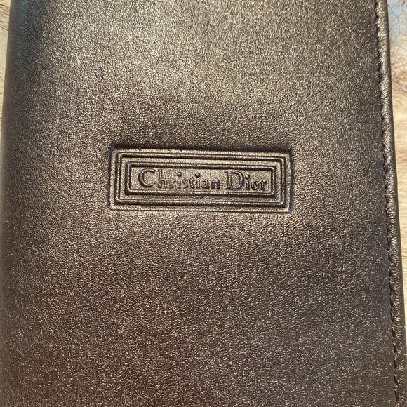 ✔️Christian Dior Vintage Brown Leather Bi-fold Checkbook ID Credit Card  Case - Picture 7 of 13